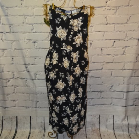 Erika & Co. Dresses & Skirts - Erika & Co. Long Black Empire Floral Print Dress